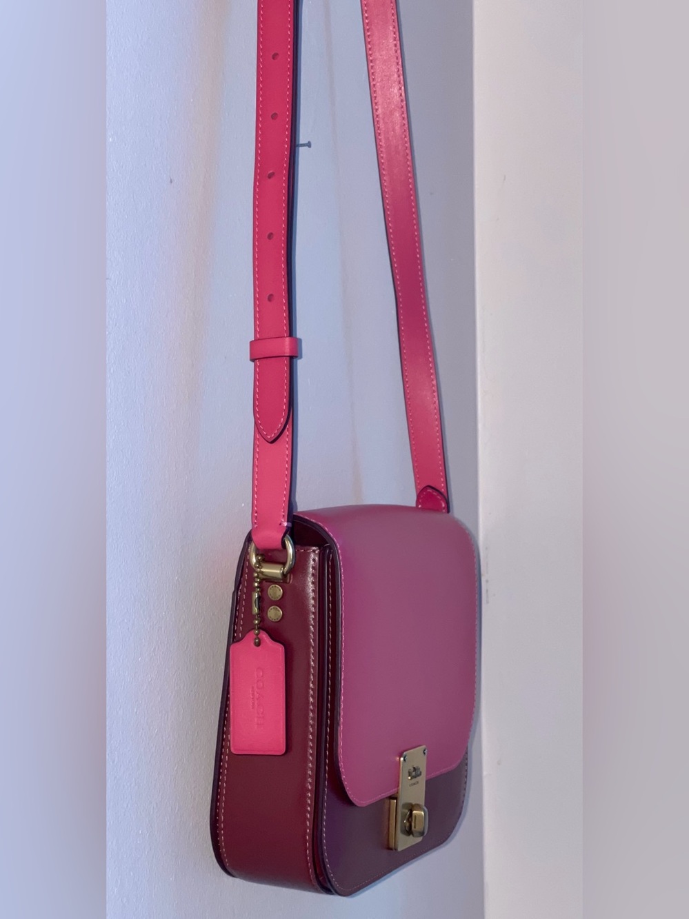 Coach Colorblock Leather Hutton Saddle Crossbody Bag with Gold Hardware - Picture 5 of 16